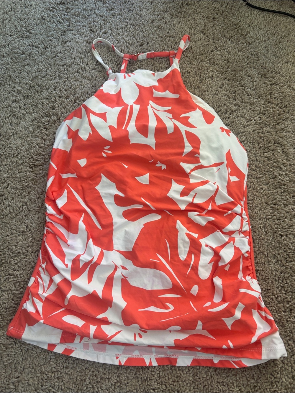 Coral and White Tankini Top